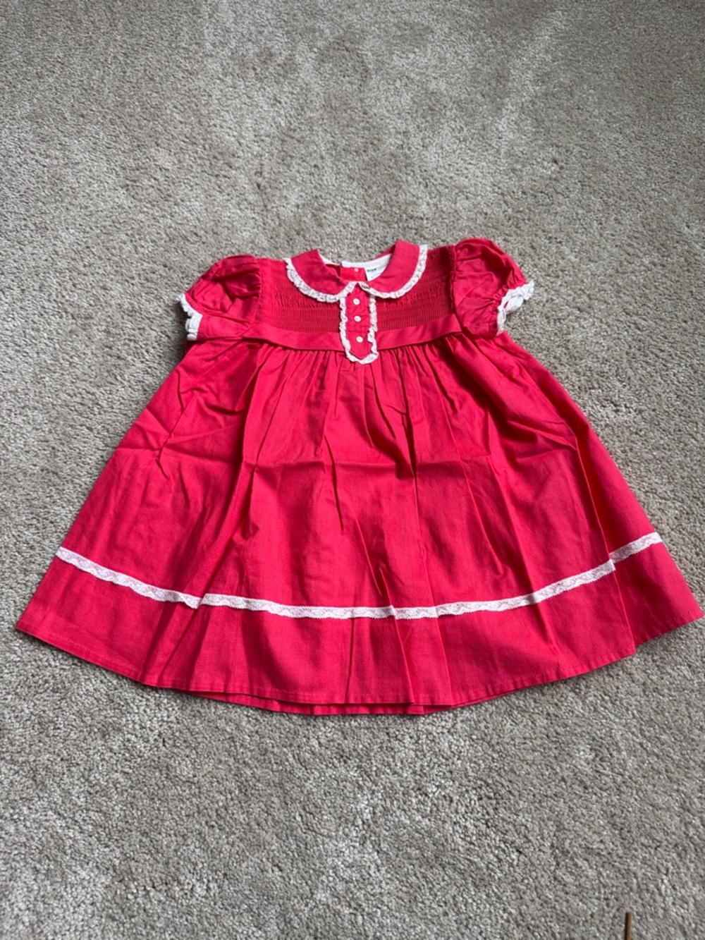 Vintage Girls' Red Lace-Trim Puff Sleeve Party Dress